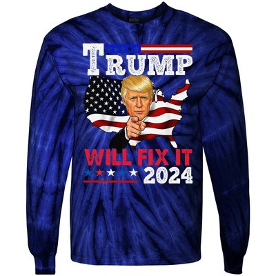 Trump Will Fix It Trump 2024 Proud To Be Garbage Vote Trump Tie-Dye Long Sleeve Shirt