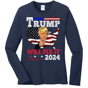 Trump Will Fix It Trump 2024 Proud To Be Garbage Vote Trump Ladies Long Sleeve Shirt