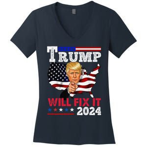 Trump Will Fix It Trump 2024 Proud To Be Garbage Vote Trump Women's V-Neck T-Shirt