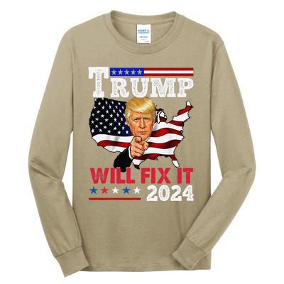 Trump Will Fix It Trump 2024 Proud To Be Garbage Vote Trump Tall Long Sleeve T-Shirt