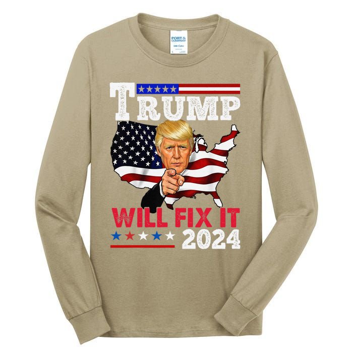 Trump Will Fix It Trump 2024 Proud To Be Garbage Vote Trump Tall Long Sleeve T-Shirt