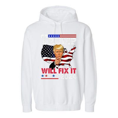 Trump Will Fix It Trump 2024 Proud To Be Garbage Vote Trump Garment-Dyed Fleece Hoodie