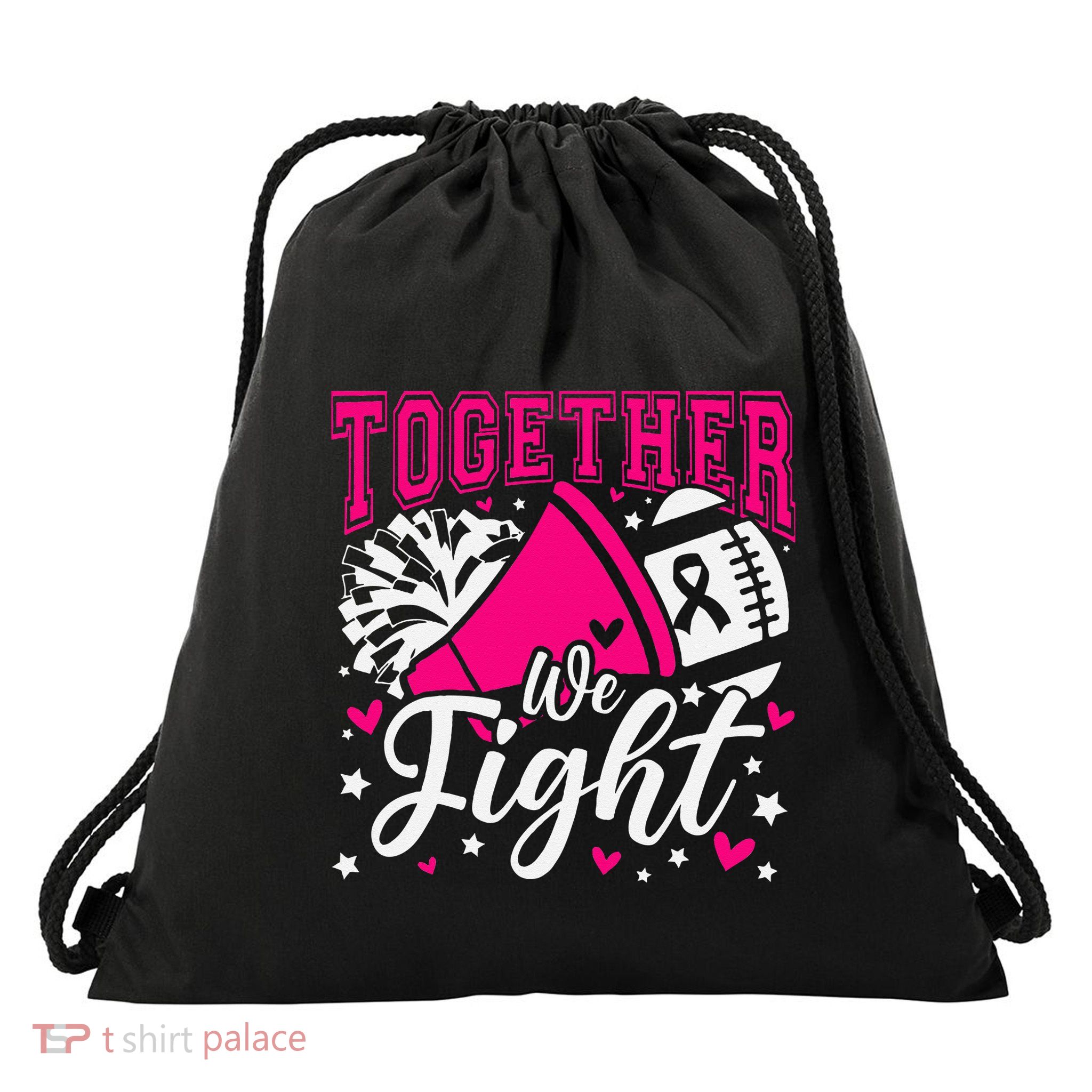 Together We Fight Breast Cancer Awareness Pink Ribbon Drawstring Bag
