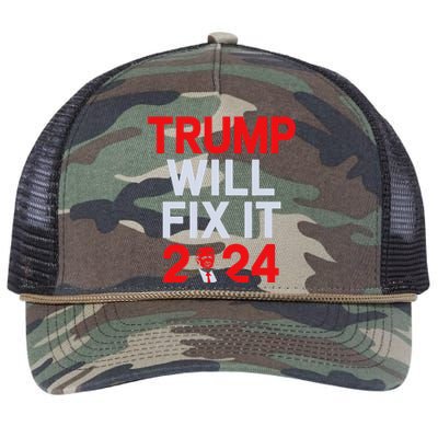 Trump Will Fix It Election 2024 Retro Rope Trucker Hat Cap