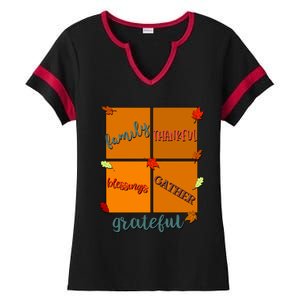 Thanksgiving Words Family Thankful Blessings Gather Gift Ladies Halftime Notch Neck Tee