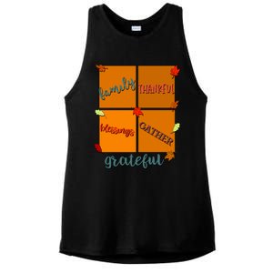 Thanksgiving Words Family Thankful Blessings Gather Gift Ladies PosiCharge Tri-Blend Wicking Tank