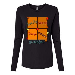 Thanksgiving Words Family Thankful Blessings Gather Gift Womens Cotton Relaxed Long Sleeve T-Shirt