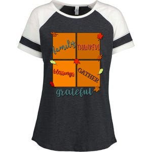 Thanksgiving Words Family Thankful Blessings Gather Gift Enza Ladies Jersey Colorblock Tee