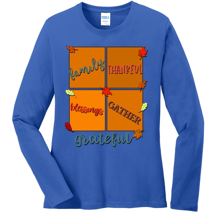 Thanksgiving Words Family Thankful Blessings Gather Gift Ladies Long Sleeve Shirt