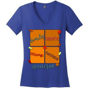 Thanksgiving Words Family Thankful Blessings Gather Gift Women's V-Neck T-Shirt