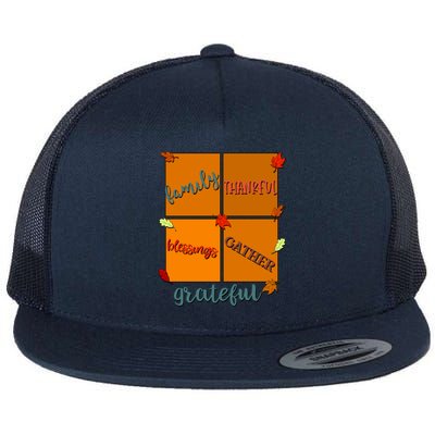 Thanksgiving Words Family Thankful Blessings Gather Gift Flat Bill Trucker Hat