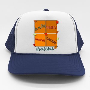 Thanksgiving Words Family Thankful Blessings Gather Gift Trucker Hat