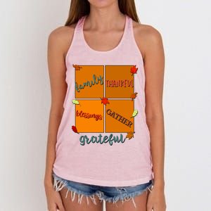 Thanksgiving Words Family Thankful Blessings Gather Gift Women's Knotted Racerback Tank