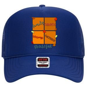 Thanksgiving Words Family Thankful Blessings Gather Gift High Crown Mesh Back Trucker Hat