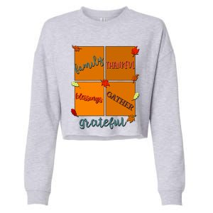 Thanksgiving Words Family Thankful Blessings Gather Gift Cropped Pullover Crew