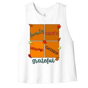 Thanksgiving Words Family Thankful Blessings Gather Gift Women's Racerback Cropped Tank