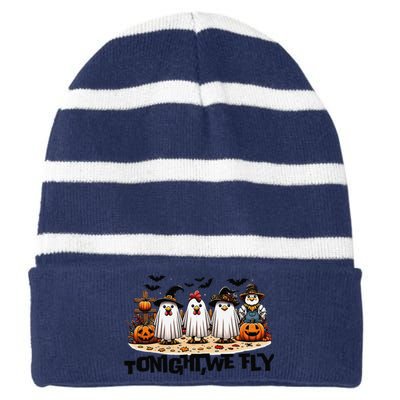 Tonight We Fly Chicken Farm Animal Lover Halloween Striped Beanie with Solid Band