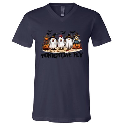 Tonight We Fly Chicken Farm Animal Lover Halloween V-Neck T-Shirt