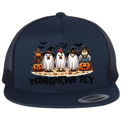 Tonight We Fly Chicken Farm Animal Lover Halloween Flat Bill Trucker Hat