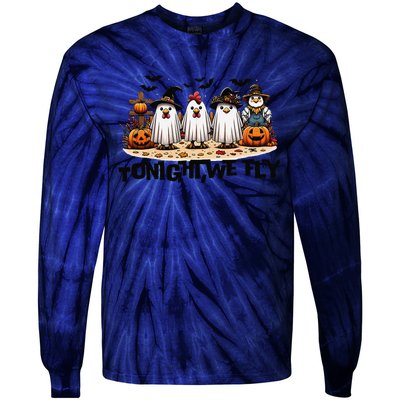 Tonight We Fly Chicken Farm Animal Lover Halloween Tie-Dye Long Sleeve Shirt