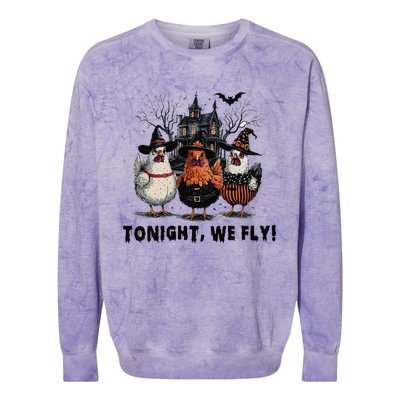 Tonight We Fly Funny Chicken Halloween Spooky Season Colorblast Crewneck Sweatshirt