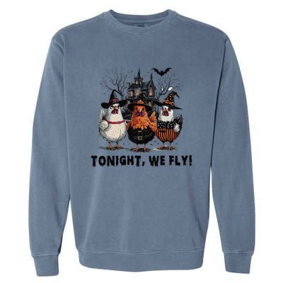 Tonight We Fly Funny Chicken Halloween Spooky Season Garment-Dyed Sweatshirt