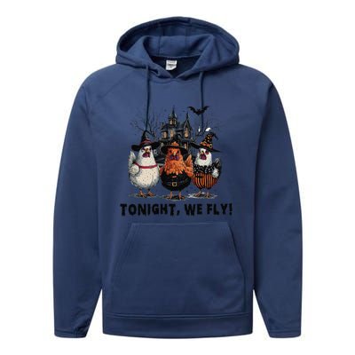 Tonight We Fly Funny Chicken Halloween Spooky Season Performance Fleece Hoodie