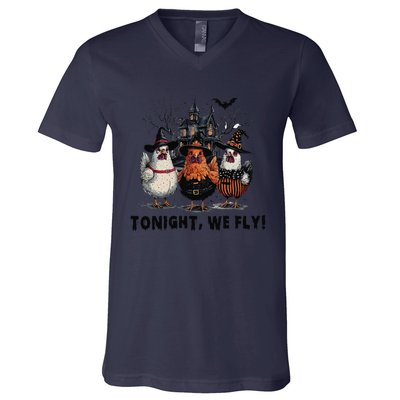 Tonight We Fly Funny Chicken Halloween Spooky Season V-Neck T-Shirt