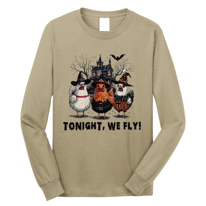 Tonight We Fly Funny Chicken Halloween Spooky Season Long Sleeve Shirt