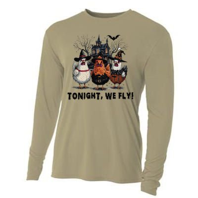 Tonight We Fly Funny Chicken Halloween Spooky Season Cooling Performance Long Sleeve Crew