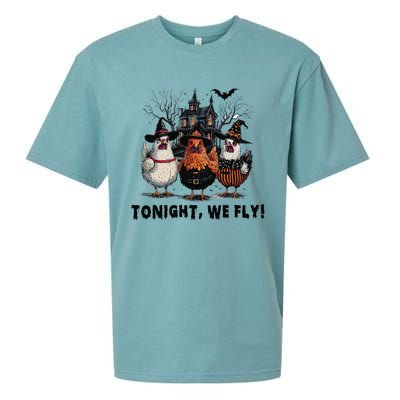 Tonight We Fly Funny Chicken Halloween Spooky Season Sueded Cloud Jersey T-Shirt