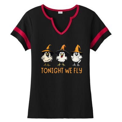 Tonight We Fly Witch Chicken Animal Halloween Ladies Halftime Notch Neck Tee