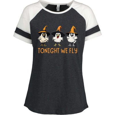 Tonight We Fly Witch Chicken Animal Halloween Enza Ladies Jersey Colorblock Tee