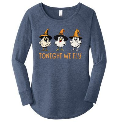 Tonight We Fly Witch Chicken Animal Halloween Women's Perfect Tri Tunic Long Sleeve Shirt