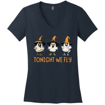 Tonight We Fly Witch Chicken Animal Halloween Women's V-Neck T-Shirt