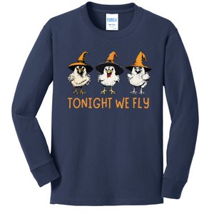 Tonight We Fly Witch Chicken Animal Halloween Kids Long Sleeve Shirt