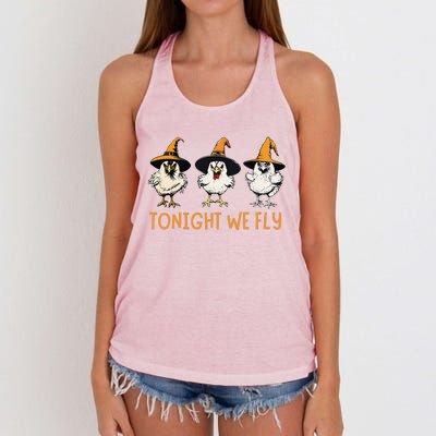 Tonight We Fly Witch Chicken Animal Halloween Women's Knotted Racerback Tank