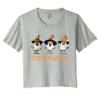 Tonight We Fly Witch Chicken Animal Halloween Women's Crop Top Tee