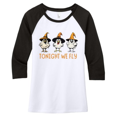 Tonight We Fly Witch Chicken Animal Halloween Women's Tri-Blend 3/4-Sleeve Raglan Shirt