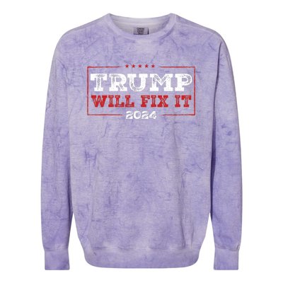 Trump Will Fix It 2024 Colorblast Crewneck Sweatshirt