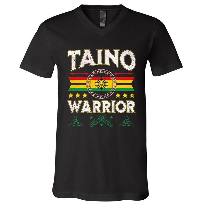 Taino Warrior Flag Native American Arawak Boriken Borinquen V-Neck T-Shirt