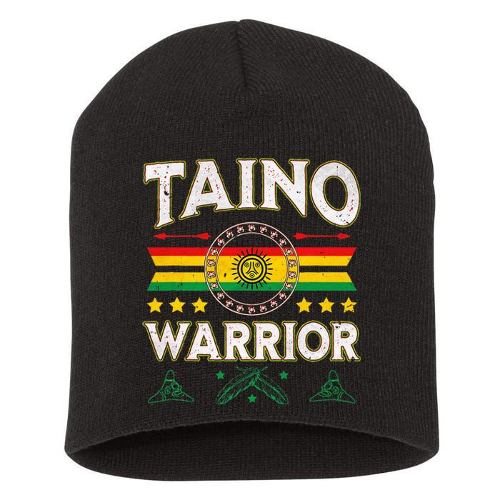 Taino Warrior Flag Native American Arawak Boriken Borinquen Short Acrylic Beanie