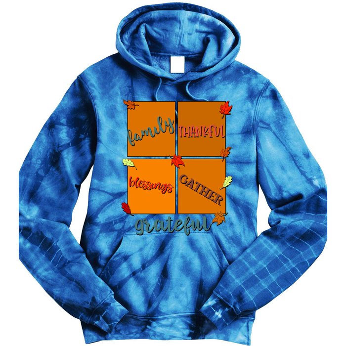 Thanksgiving Words Family Thankful Blessings Gather Meaningful Gift Tie Dye Hoodie