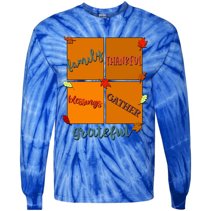 Thanksgiving Words Family Thankful Blessings Gather Meaningful Gift Tie-Dye Long Sleeve Shirt