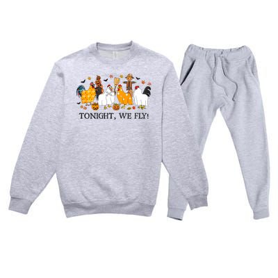 Tonight We Fly Funny Chicken Halloween Costume Spooky Season Premium Crewneck Sweatsuit Set