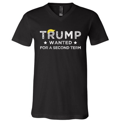 Trump Wanted For Second Term 2024 45 47 Squared Donald Trump For President V-Neck T-Shirt