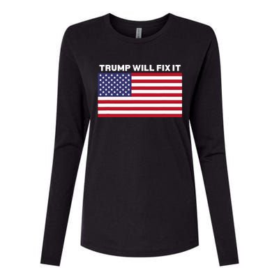 Trump Will Fix It American Flag Maga Womens Cotton Relaxed Long Sleeve T-Shirt