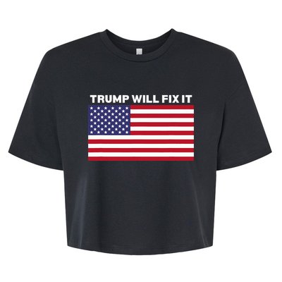 Trump Will Fix It American Flag Maga Bella+Canvas Jersey Crop Tee