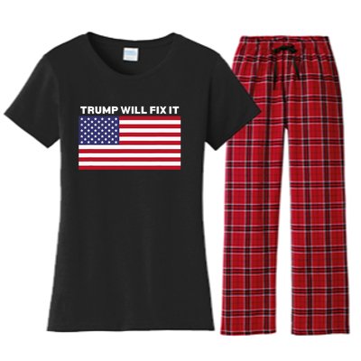 Trump Will Fix It American Flag Maga Women's Flannel Pajama Set