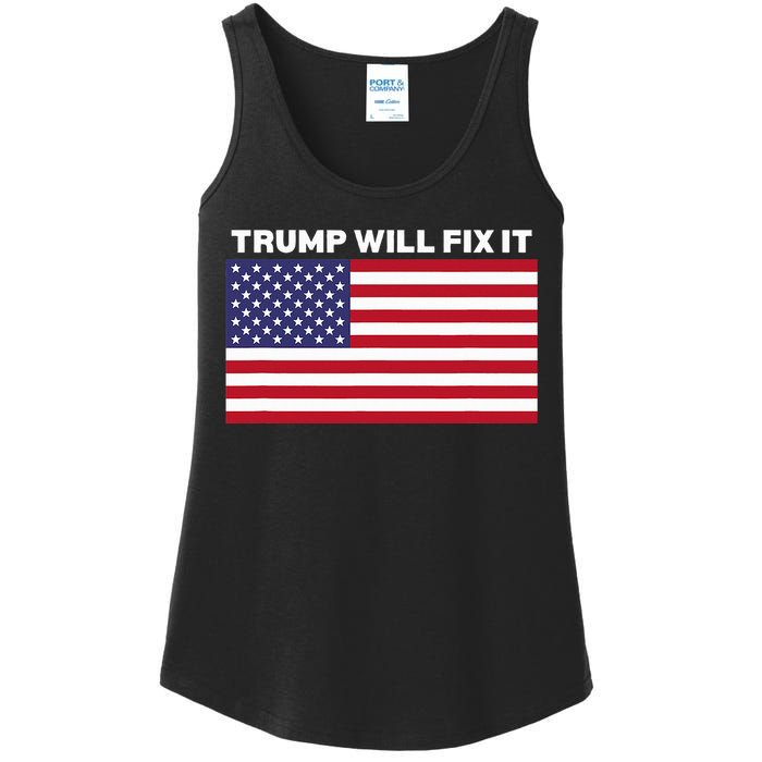 Trump Will Fix It American Flag Maga Ladies Essential Tank